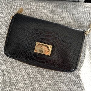 MICHAEL KORS Black Snake Skin Zip Wallet Wristlet